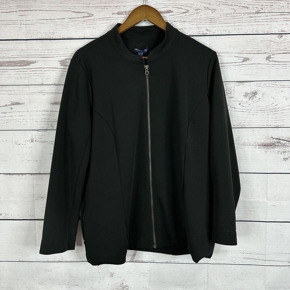 Travel Smith Jacket Womens Large Black Full Zip Ribbed Textured Wrinke Resistant